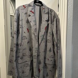 Travis Mathew Gray Holiday-Print Sport Coat with Red Accents